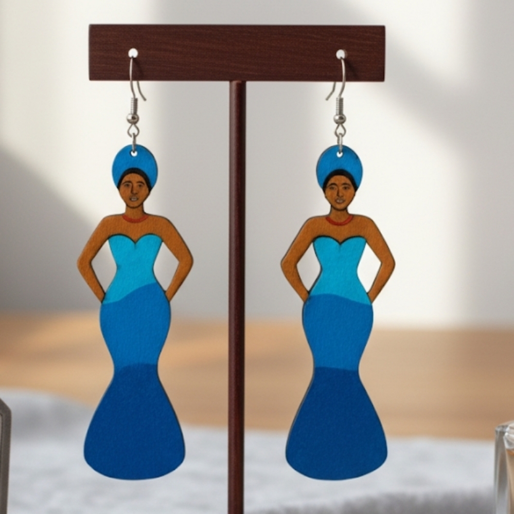 Long earrings with a woman's silhouette, cultural and full of. 9 cm - Picture 3 of 9